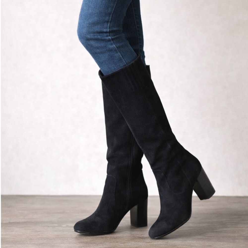 Michael Kors Black Suede Knee-High Boots Size 7M Block Heel Chic - Picture 12 of 12